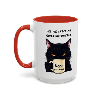 Coffee Mug - Black Cat "Let Me Check My Giveashitometer" Nope Nothing!  Funny 11/15 oz Mug