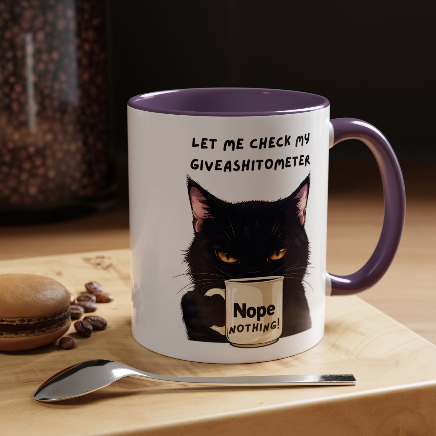 Coffee Mug - Black Cat "Let Me Check My Giveashitometer" Nope Nothing!  Funny 11/15 oz Mug