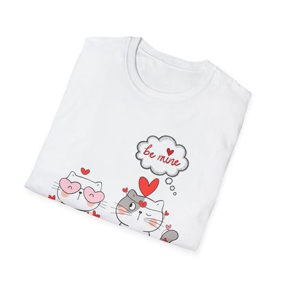 Valentine Cat Couple T-Shirt — "Be Mine" Cute Heart Kittens Tee