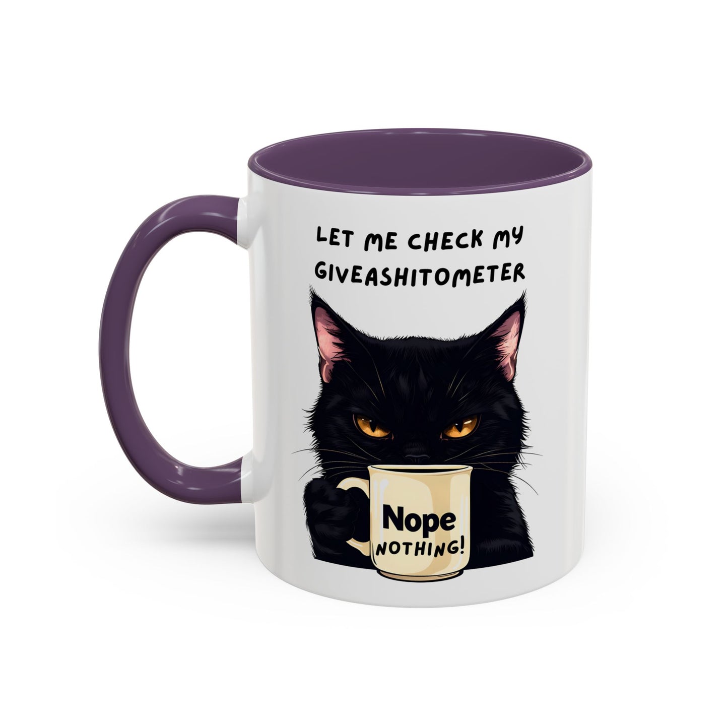 Coffee Mug - Black Cat "Let Me Check My Giveashitometer" Nope Nothing!  Funny 11/15 oz Mug