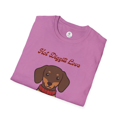 Dachshund Sweater T-Shirt - "Hot Diggiti Love" Cute Wiener Dog Graphic Tee
