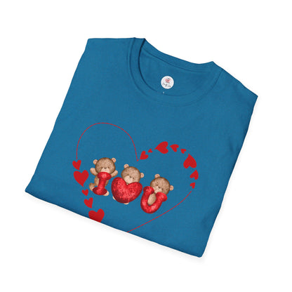 Valentine Teddy Trio Heart T-Shirt – I Love You Cute Bears Valentine Tee