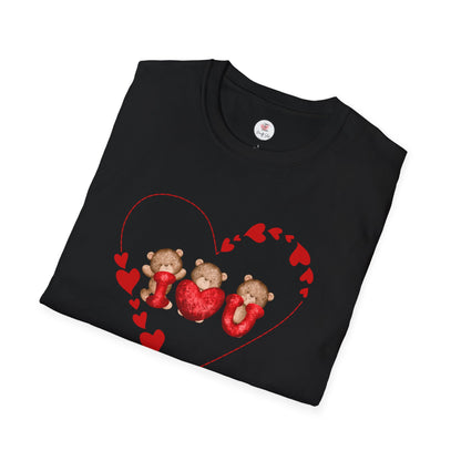 Valentine Teddy Trio Heart T-Shirt – I Love You Cute Bears Valentine Tee