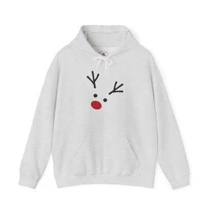 Cute Minimal Reindeer Hoodie — Red Nose Christmas Sweatshirt