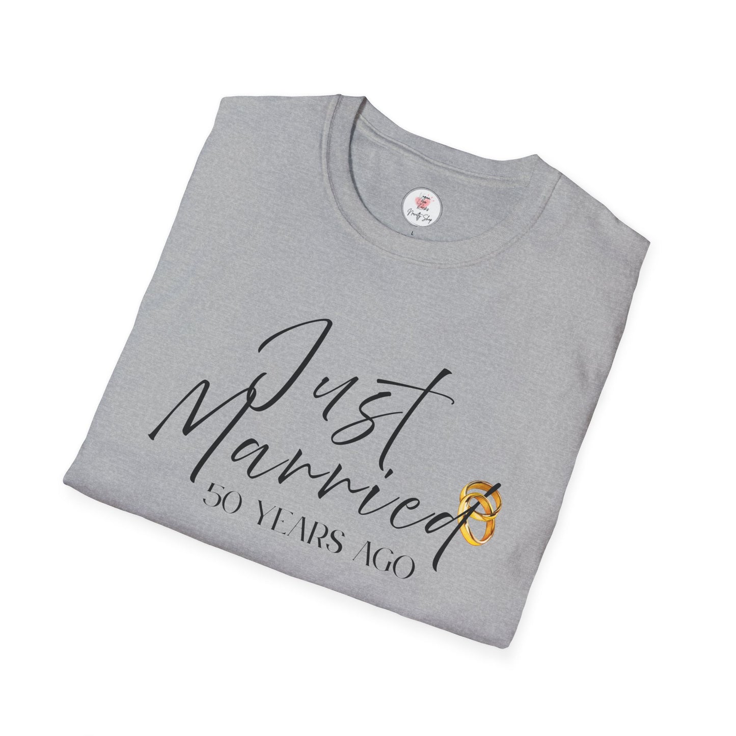 50th Anniversary T-Shirt — ‘Just Married (50 Years Ago)’ Anniversary Celebration Tee  https://www.veganlove.rocks/