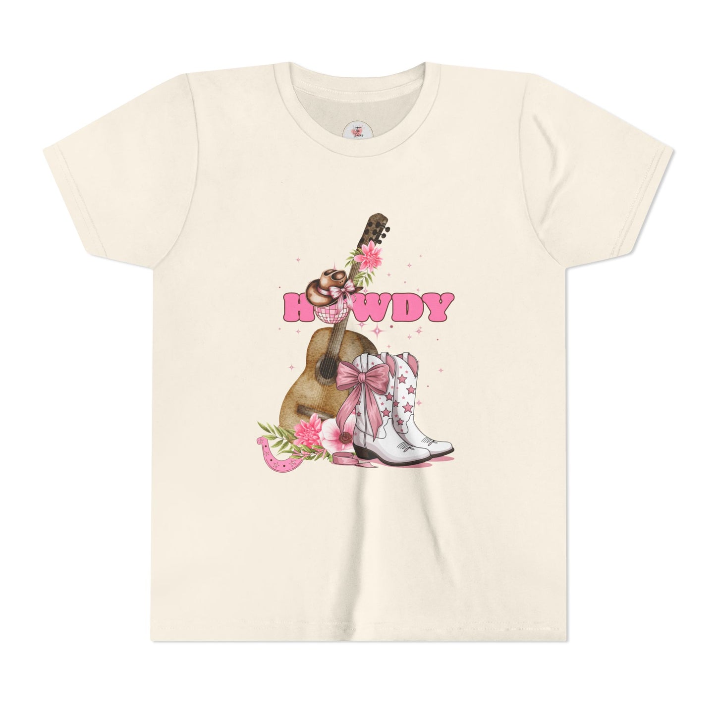 Howdy Pink Cowboy Boots & Guitar Youth Tee — Cute Western T-Shirt