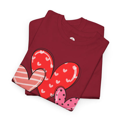 Valentine Heart Trio T-Shirt — Cute Pink & Red Hearts Tee