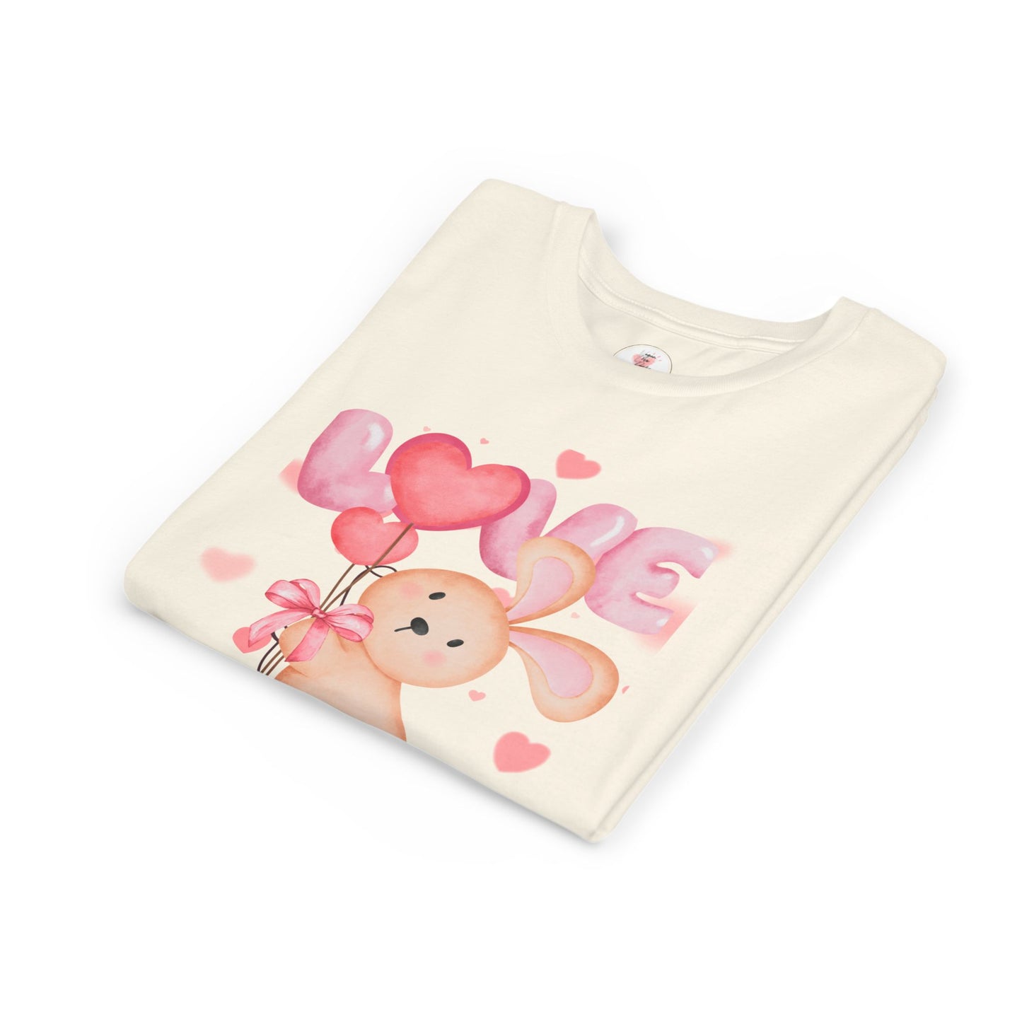 Kids Love Bunny T‑Shirt – Cute Pink Heart Balloons Youth Tee