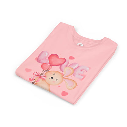 Kids Love Bunny T‑Shirt – Cute Pink Heart Balloons Youth Tee