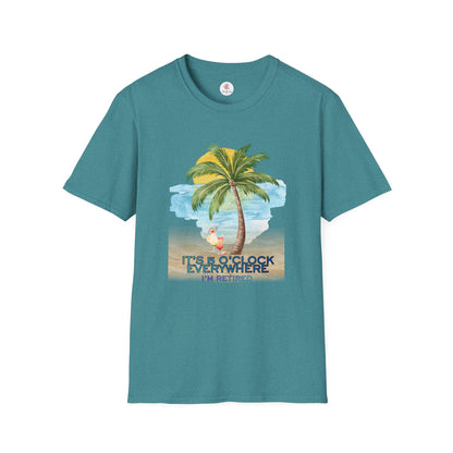 Retirement T-Shirt — "It's 5 O'Clock Everywhere" Tropical Vacation Tee