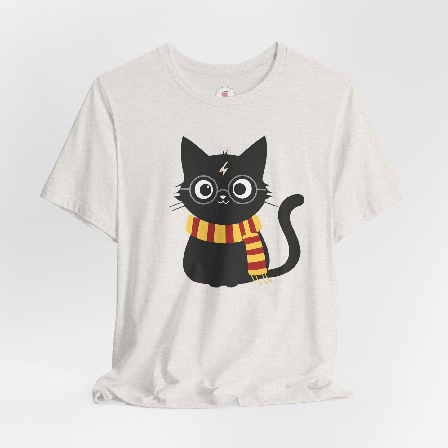 Wizard Cat Graphic Tee – Cute Black Cat with Scarf & Lightning Bolt