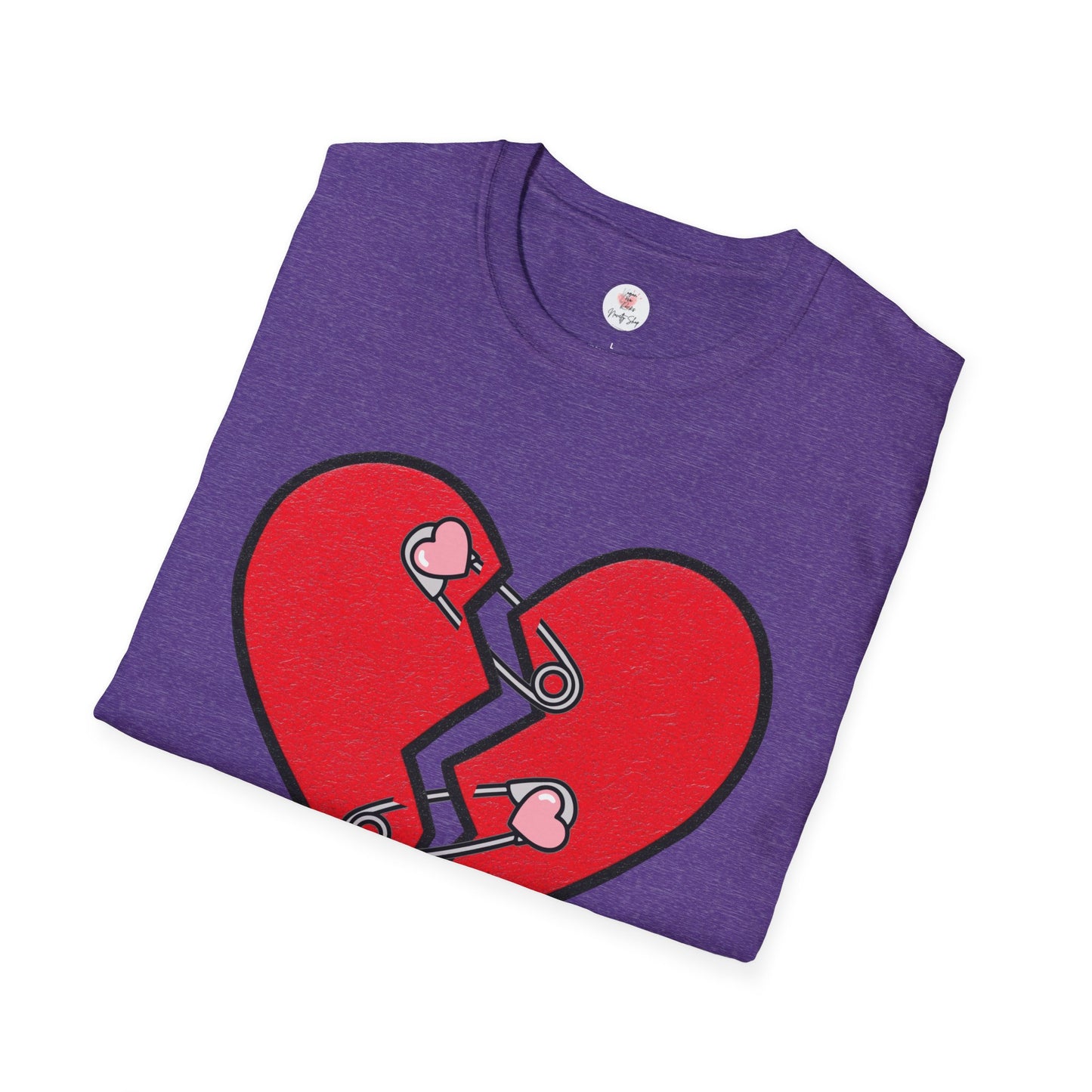 Mended Broken Heart T-Shirt —  Cracked Heart with Safety Pins Graphic