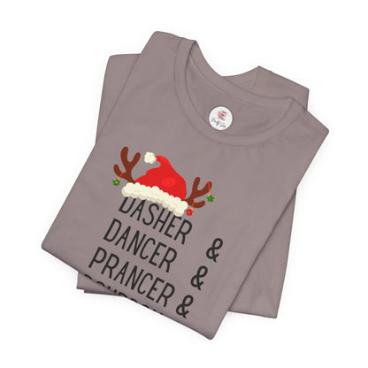 Christmas Reindeer Tee — "Dasher & Dancer & Prancer & Bourbon & Bourbon & Bourbon" Holiday Shirt