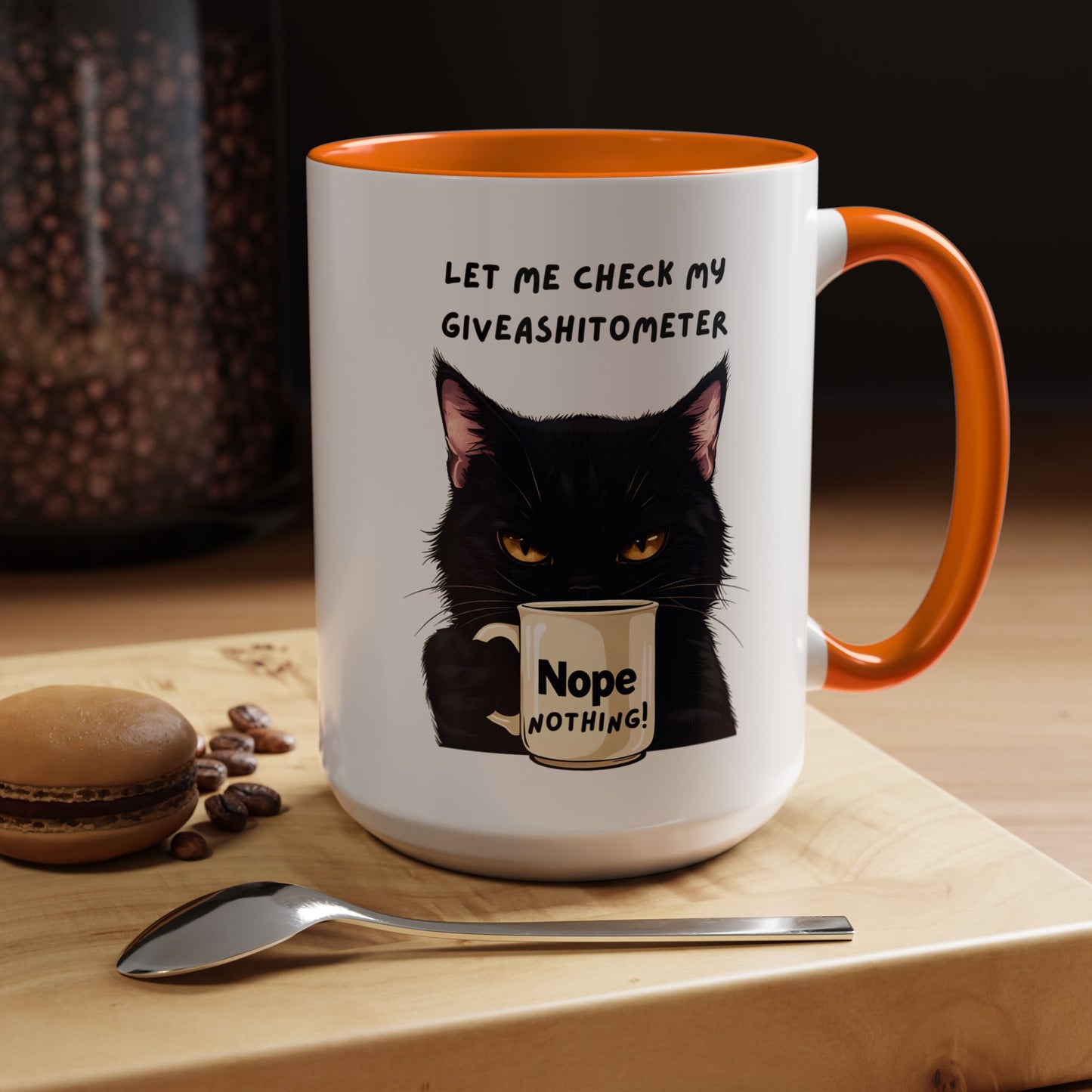 Coffee Mug - Black Cat "Let Me Check My Giveashitometer" Nope Nothing!  Funny 11/15 oz Mug