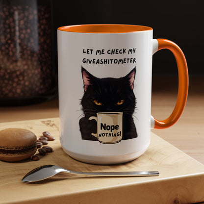 Coffee Mug - Black Cat "Let Me Check My Giveashitometer" Nope Nothing!  Funny 11/15 oz Mug
