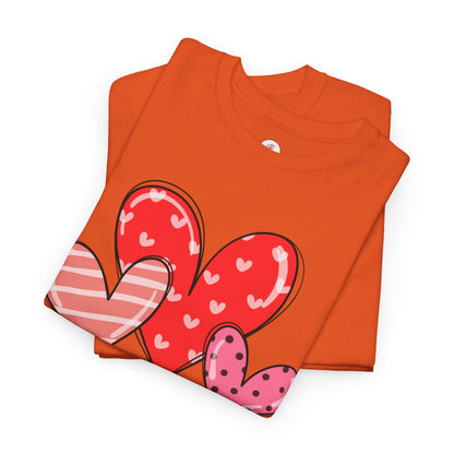 Valentine Heart Trio T-Shirt — Cute Pink & Red Hearts Tee