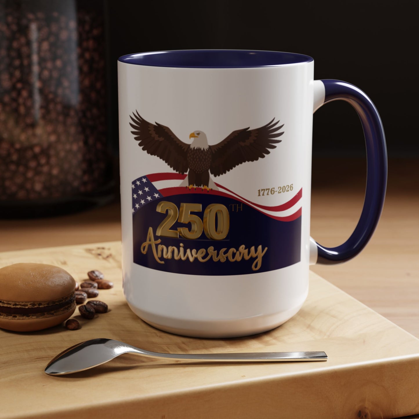 America's 250th Anniversary Eagle Accent Coffee Mug - Patriotic American Flag Design 11 oz and 15 oz