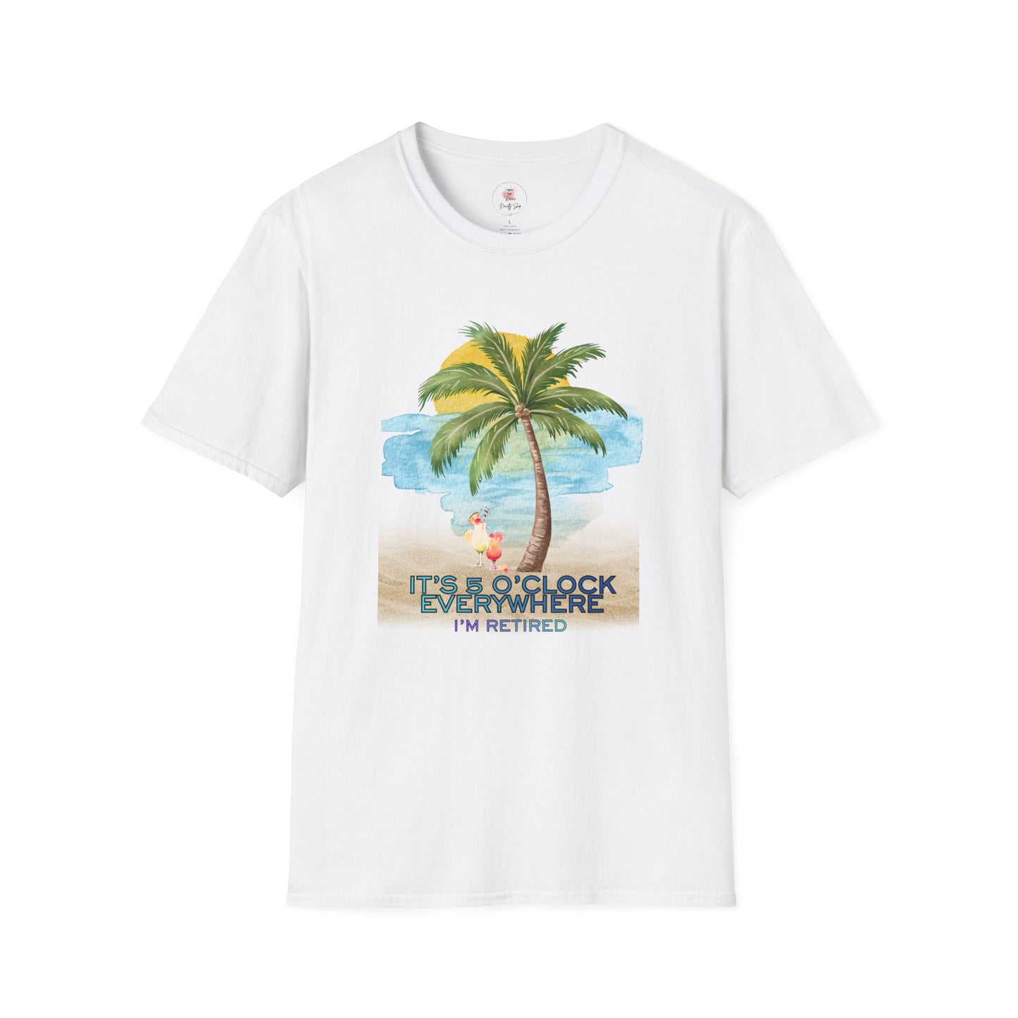 Retirement T-Shirt — "It's 5 O'Clock Everywhere" Tropical Vacation Tee