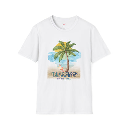 Retirement T-Shirt — "It's 5 O'Clock Everywhere" Tropical Vacation Tee