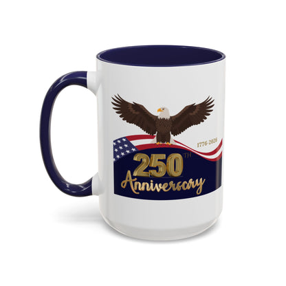 America's 250th Anniversary Eagle Accent Coffee Mug - Patriotic American Flag Design 11 oz and 15 oz