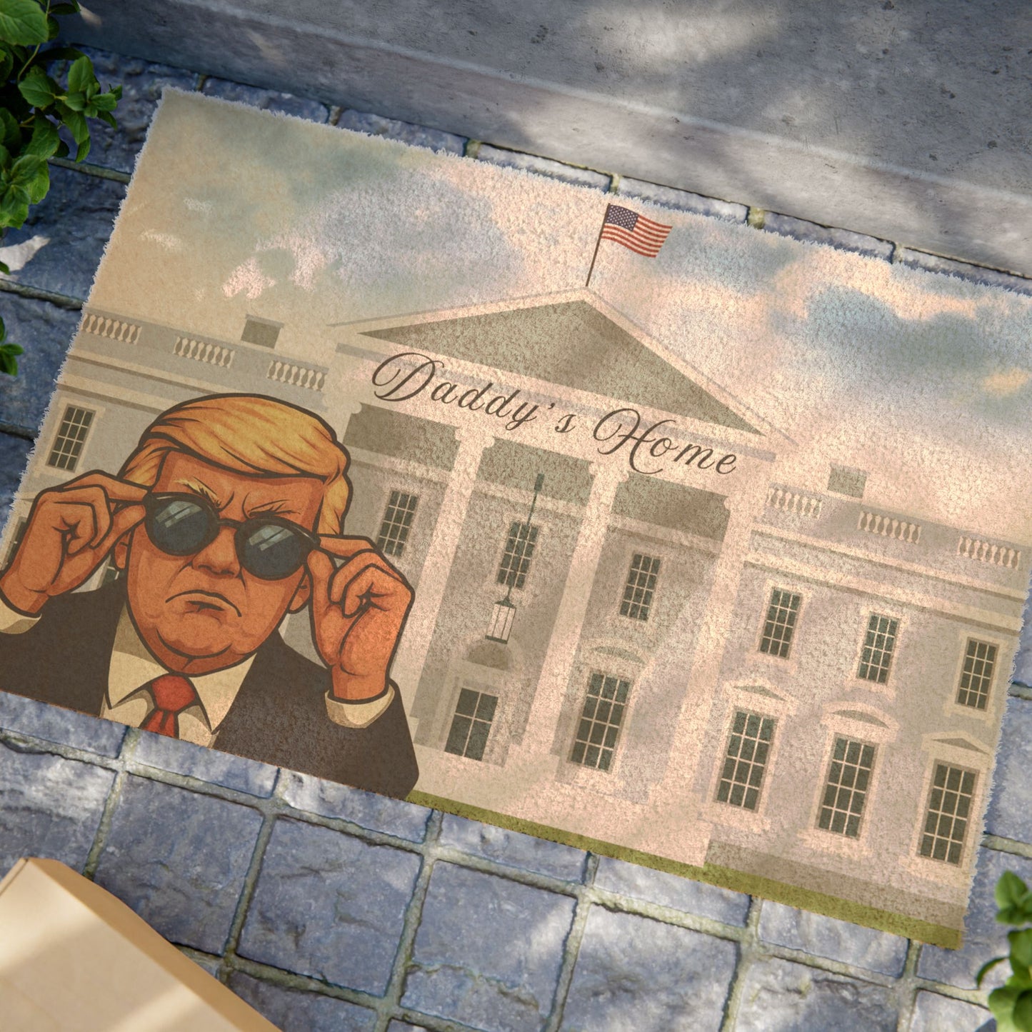 Patriotic “Daddy’s Home” Doormat — White House Illustration Welcome Mat