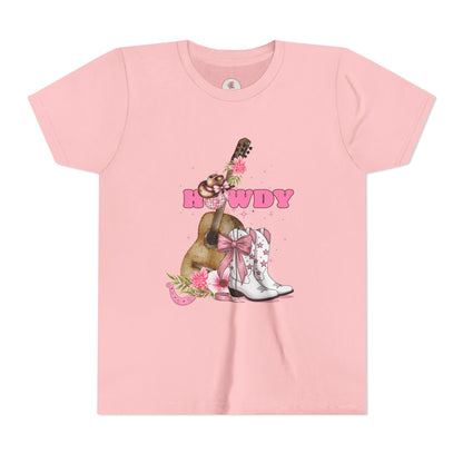 Howdy Pink Cowboy Boots & Guitar Youth Tee — Cute Western T-Shirt