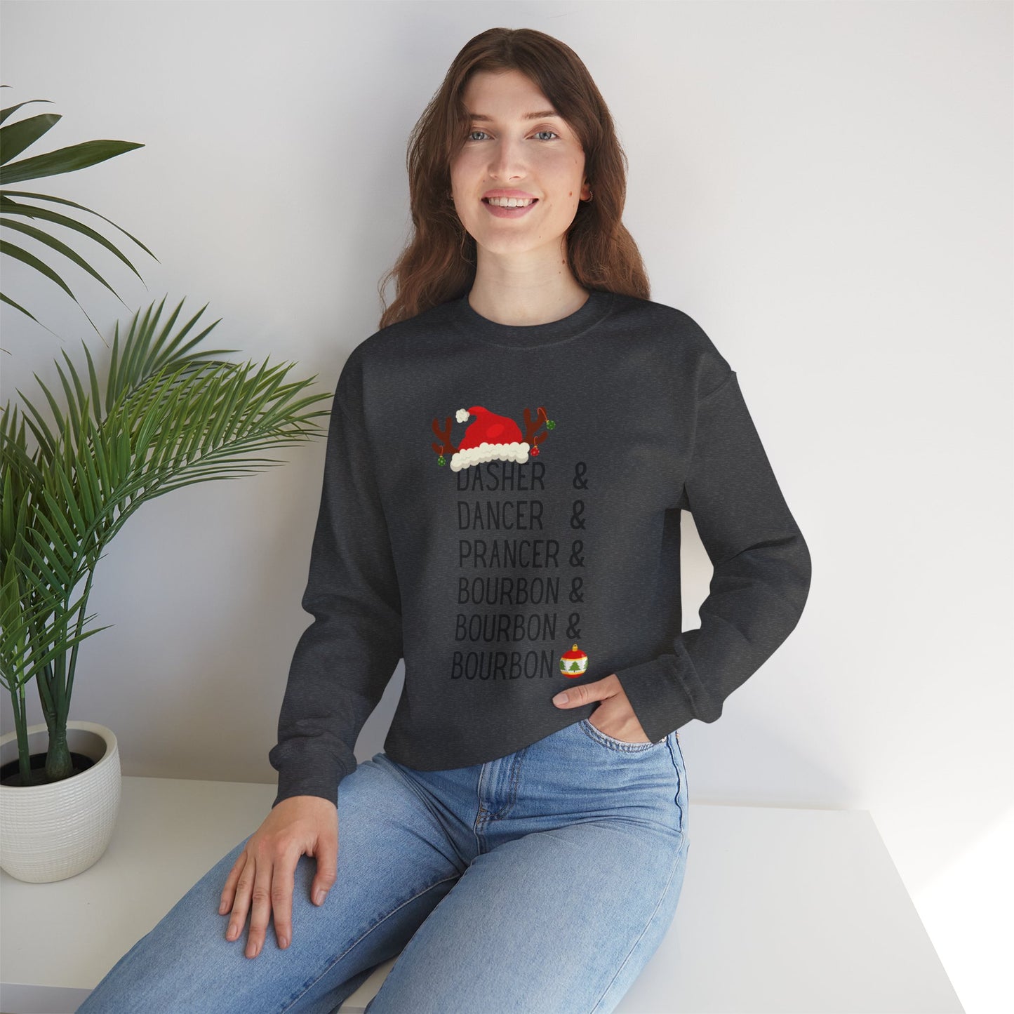 Holiday Reindeer ‘Dasher & Dancer & Prancer & Bourbon & Bourbon & Bourbon’ Christmas Sweatshirt
