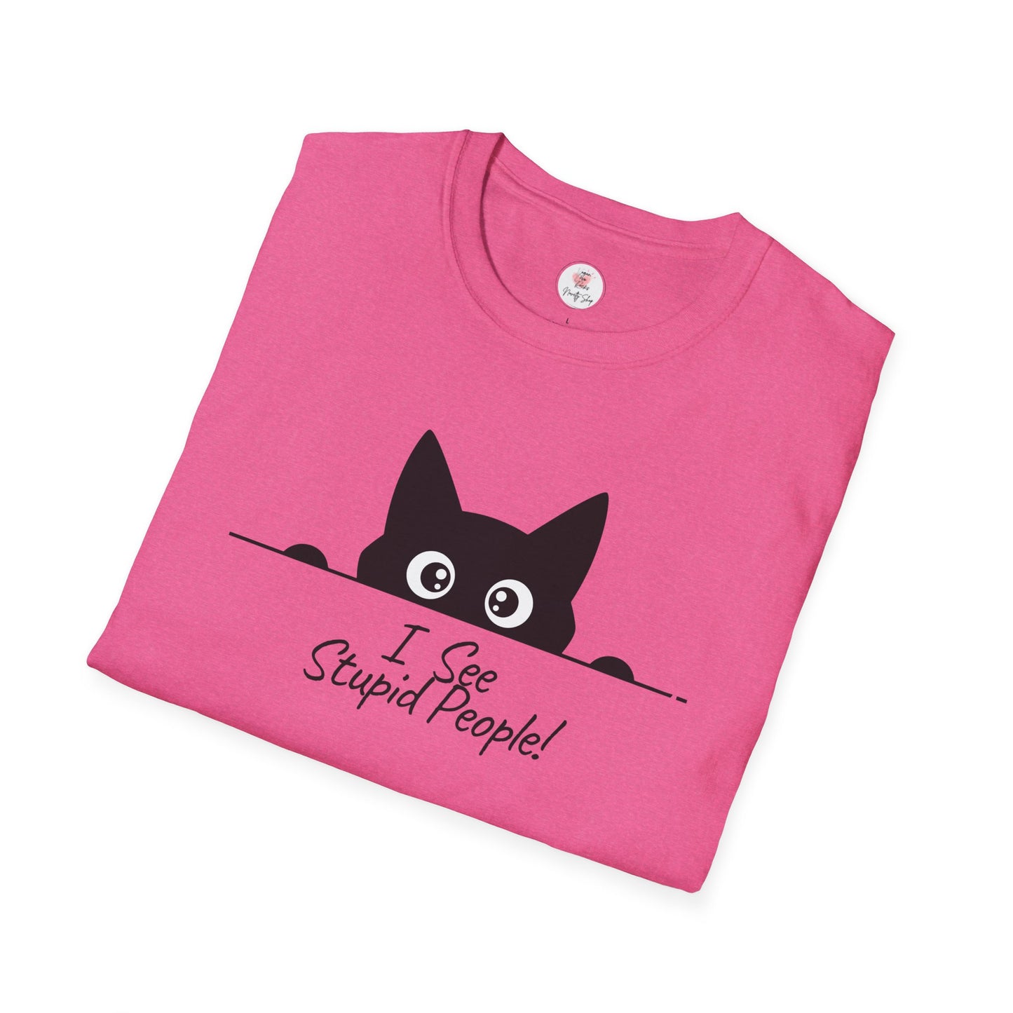 T-Shirt — Cute Peeking Cat "I See Stupid People" Graphic Tee