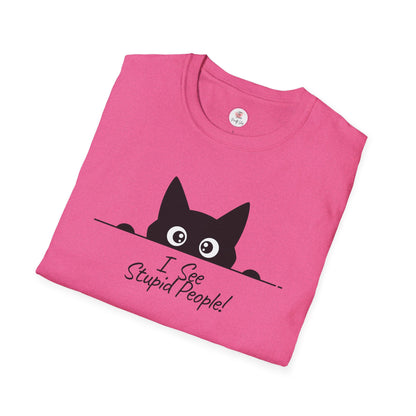 T-Shirt — Cute Peeking Cat "I See Stupid People" Graphic Tee