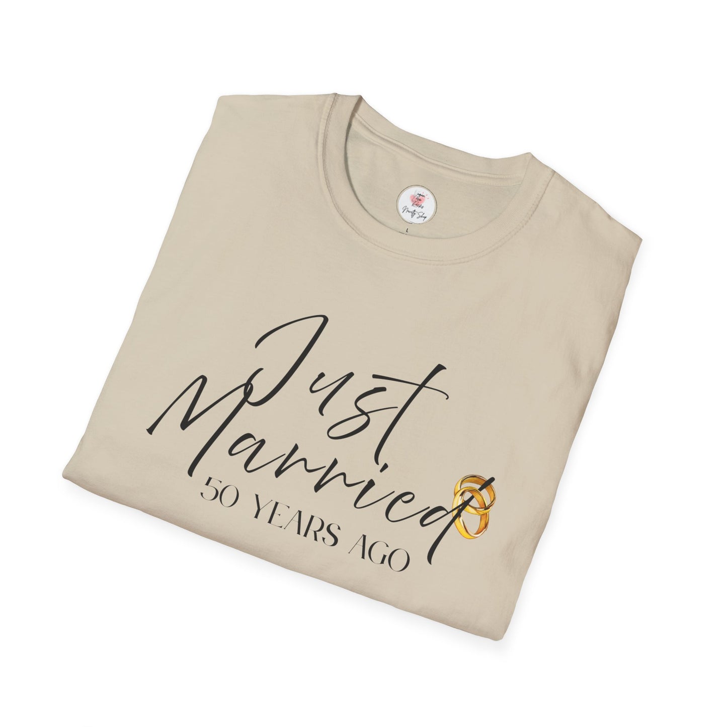 50th Anniversary T-Shirt — ‘Just Married (50 Years Ago)’ Anniversary Celebration Tee  https://www.veganlove.rocks/