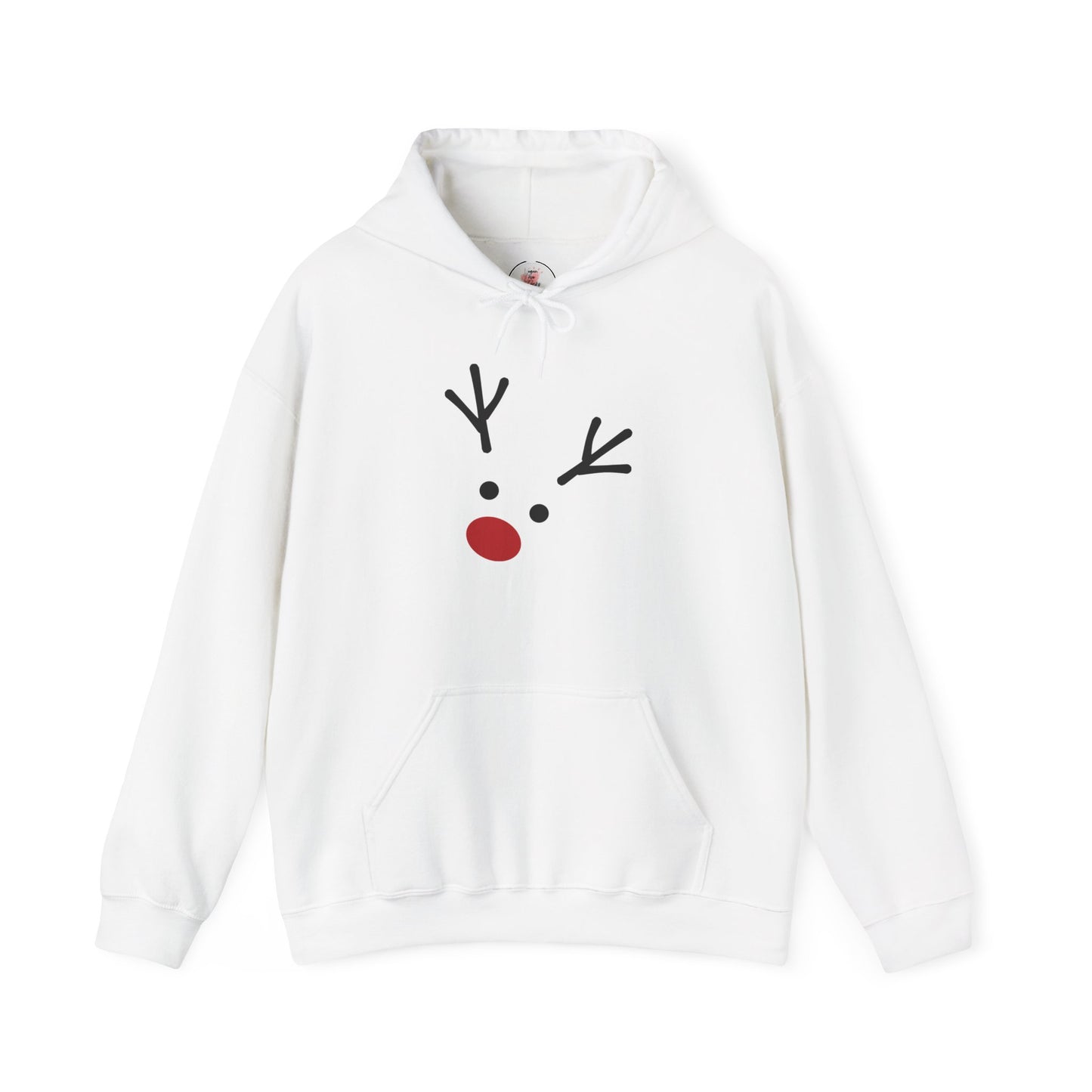 Cute Minimal Reindeer Hoodie — Red Nose Christmas Sweatshirt