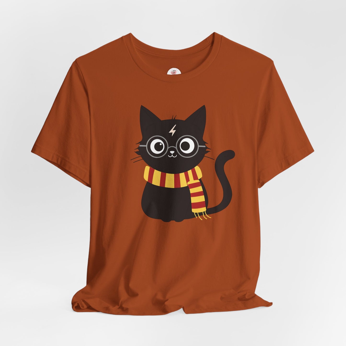 Wizard Cat Graphic Tee – Cute Black Cat with Scarf & Lightning Bolt