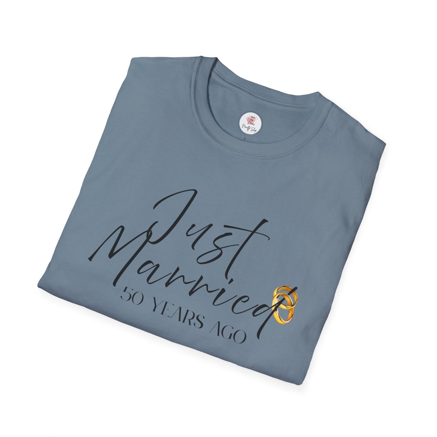 50th Anniversary T-Shirt — ‘Just Married (50 Years Ago)’ Anniversary Celebration Tee  https://www.veganlove.rocks/