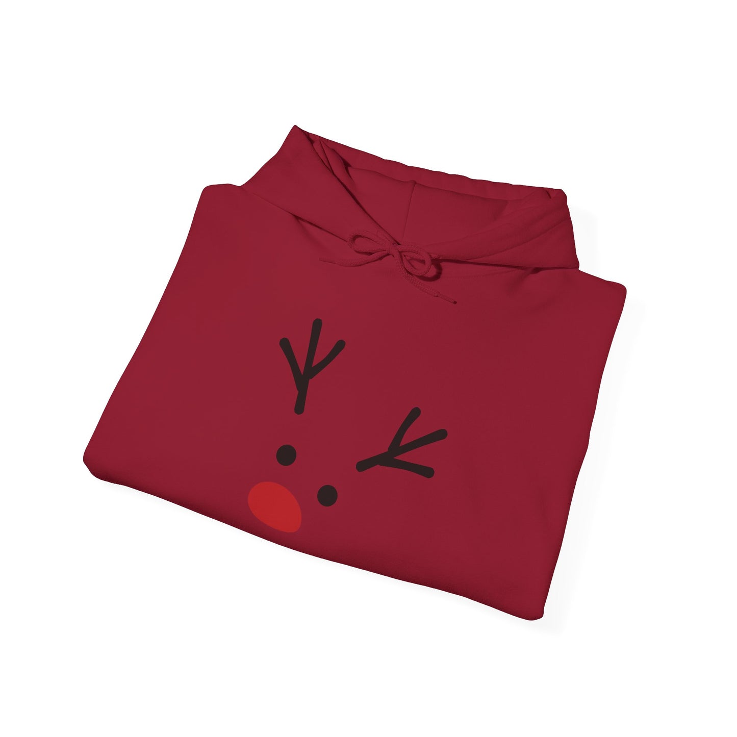 Cute Minimal Reindeer Hoodie — Red Nose Christmas Sweatshirt
