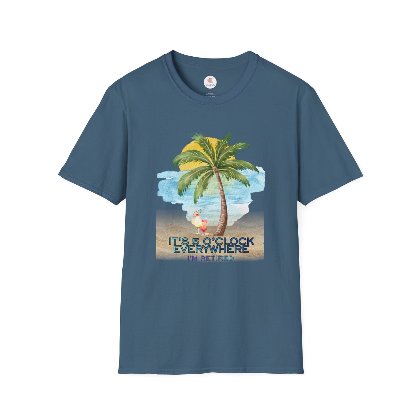 Retirement T-Shirt — "It's 5 O'Clock Everywhere" Tropical Vacation Tee