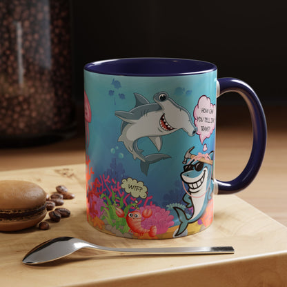 Ceramic Coffee Mug — Funny Tropical Sharks "How Can You Tell I’m Trans?"