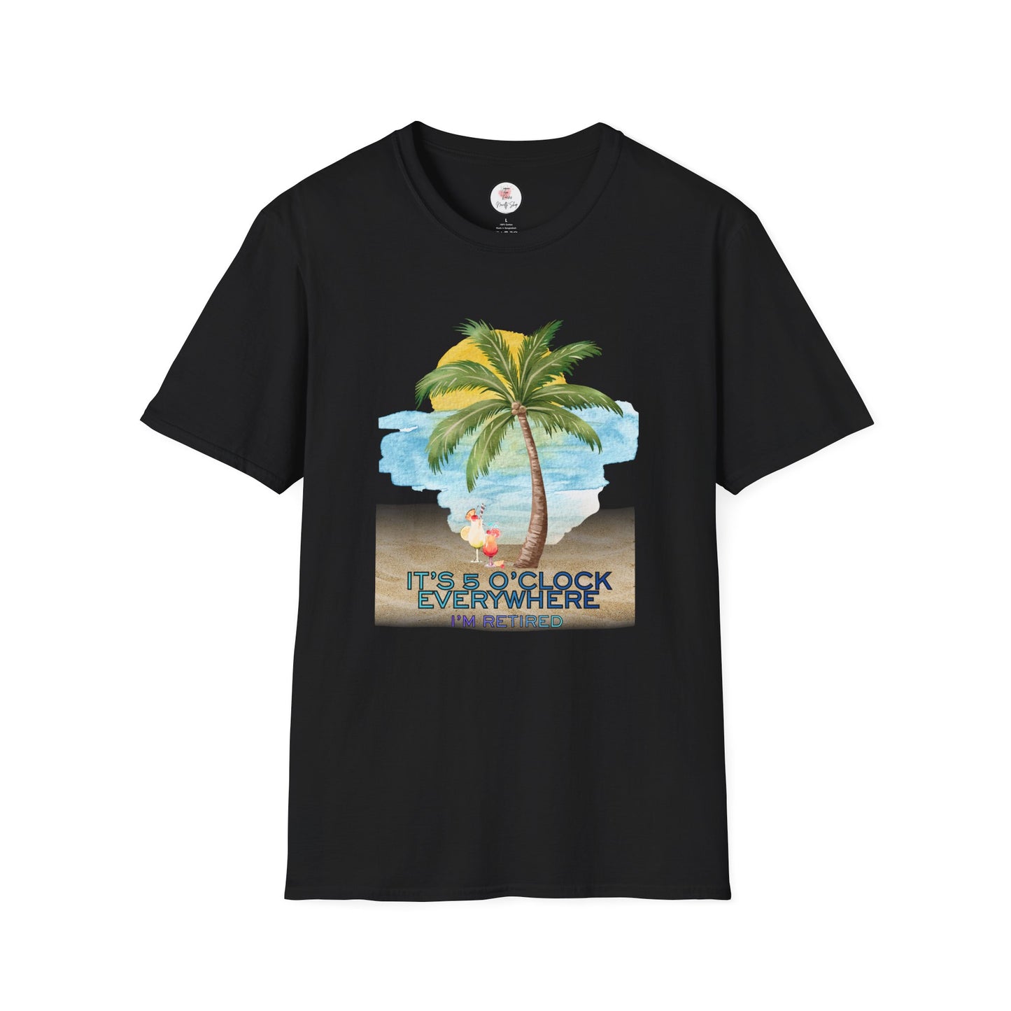 Retirement T-Shirt — "It's 5 O'Clock Everywhere" Tropical Vacation Tee