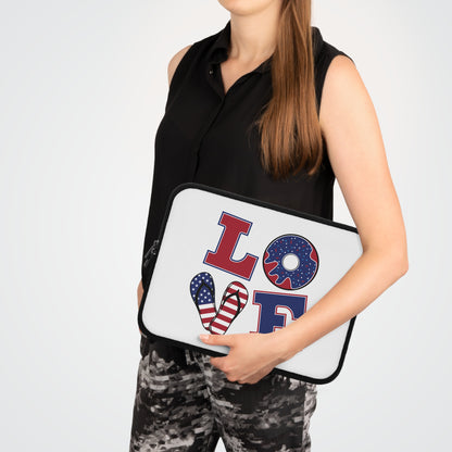 "LOVE" Laptop Sleeve — American Flag Flip-Flop & Donut Design