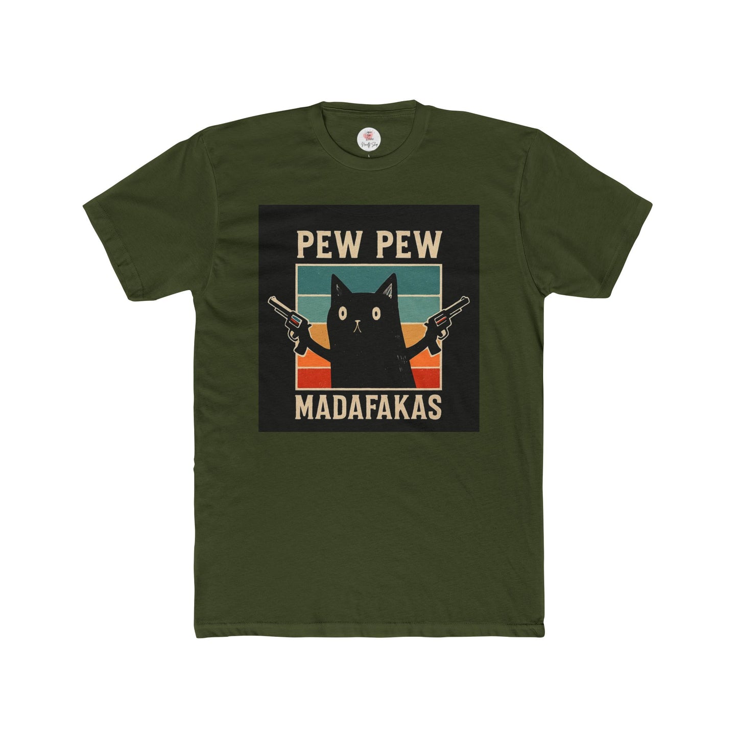 Funny Cat Pew Pew Madafakas Crew Neck T-Shirt