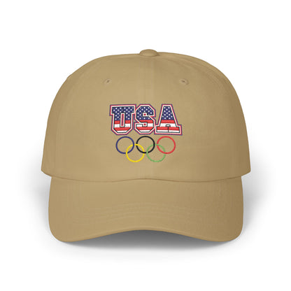 Team USA, and Olympic Rings Embroidered  Dad Cap — Patriotic Sports Baseball Hat