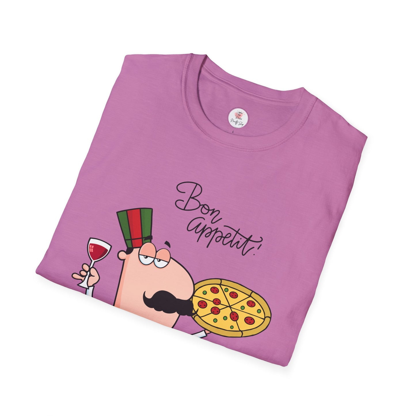 Pizza Chef T-Shirt – "Bon Appetit" Cartoon Italian Pizza & Wine Tee