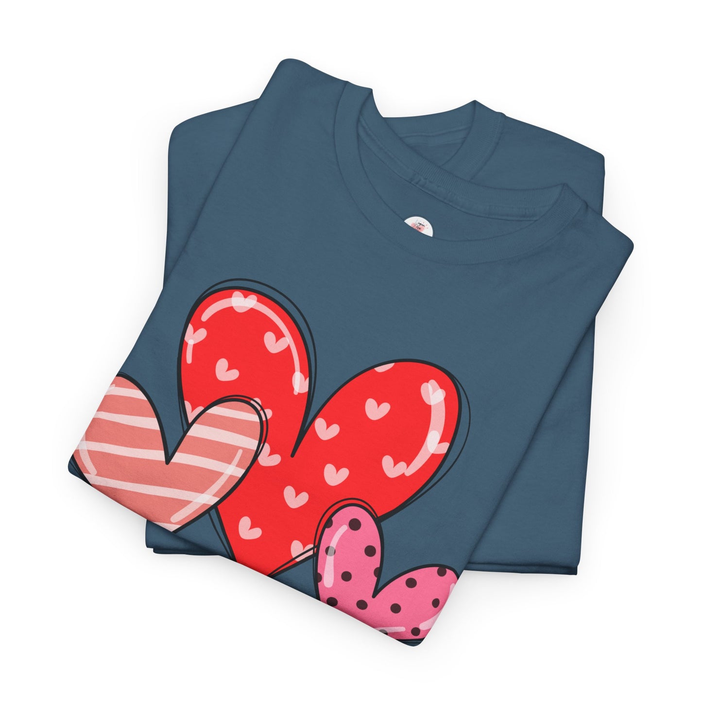 Valentine Heart Trio T-Shirt — Cute Pink & Red Hearts Tee