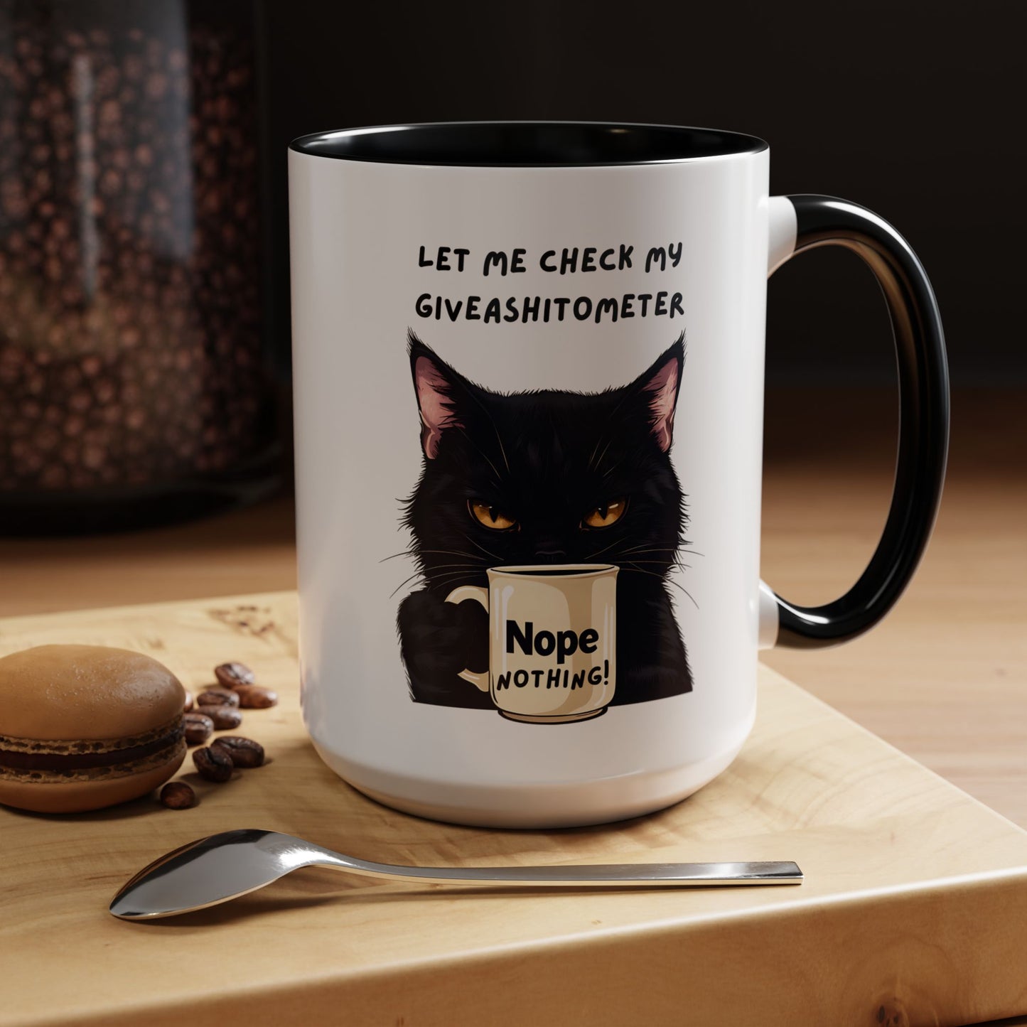 Coffee Mug - Black Cat "Let Me Check My Giveashitometer" Nope Nothing!  Funny 11/15 oz Mug