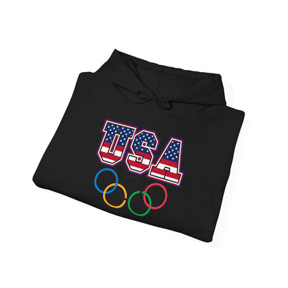 Team USA Olympic Rings Hoodie — American Flag Sports Fan Pullover