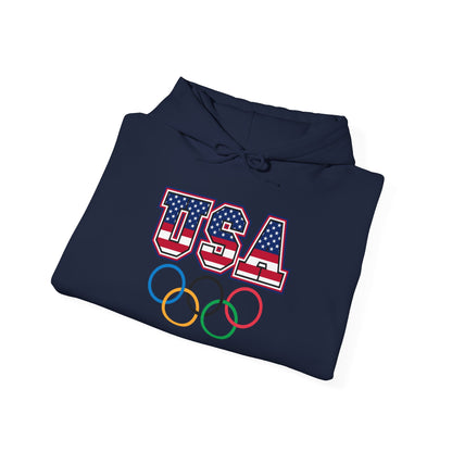 Team USA Olympic Rings Hoodie — American Flag Sports Fan Pullover