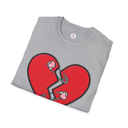 Mended Broken Heart T-Shirt —  Cracked Heart with Safety Pins Graphic
