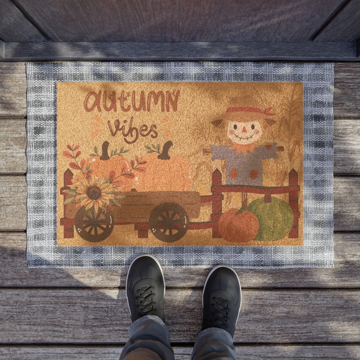 Autumn Vibes - Friendly Scarecrow & Pumpkins Doormat