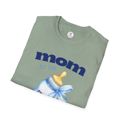 Mom -To-Be Blue Baby Bottle Tee — New Mom Announcement Shirt