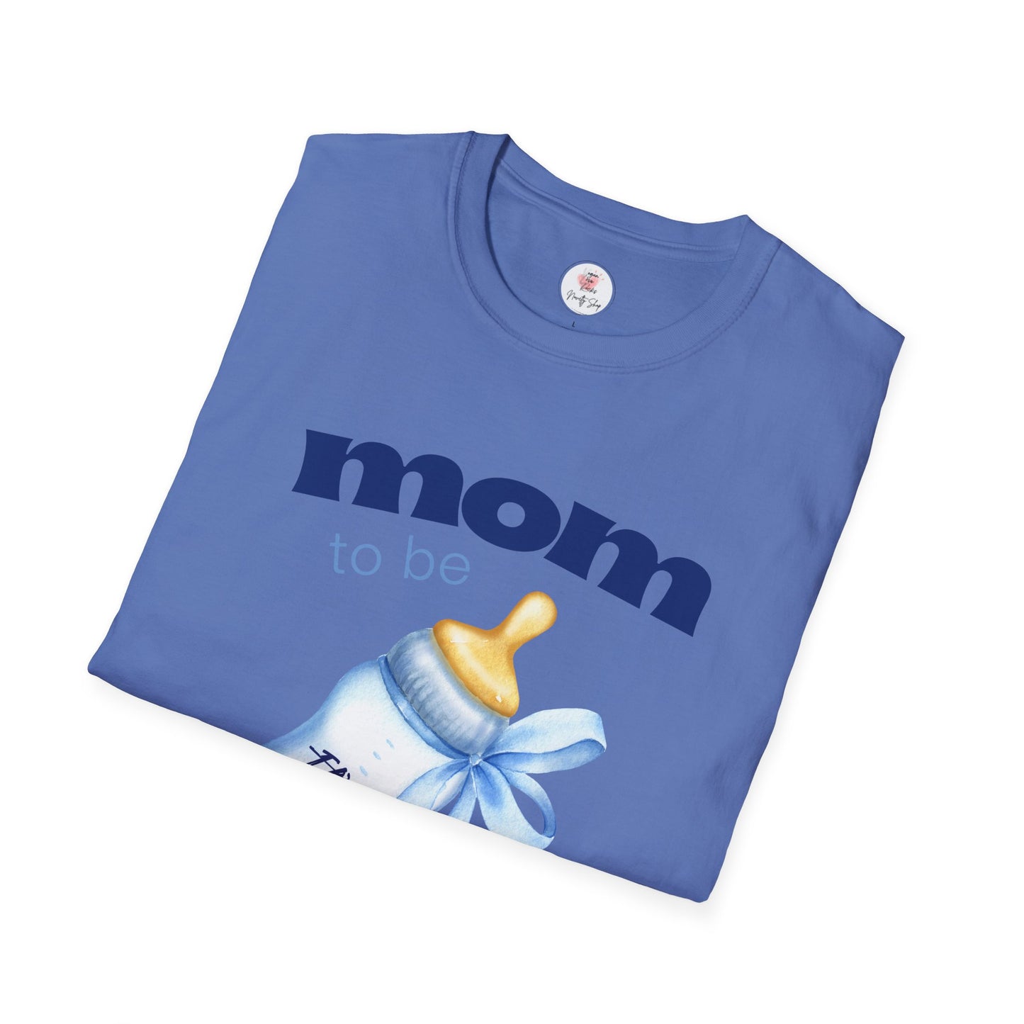 Mom -To-Be Blue Baby Bottle Tee — New Mom Announcement Shirt