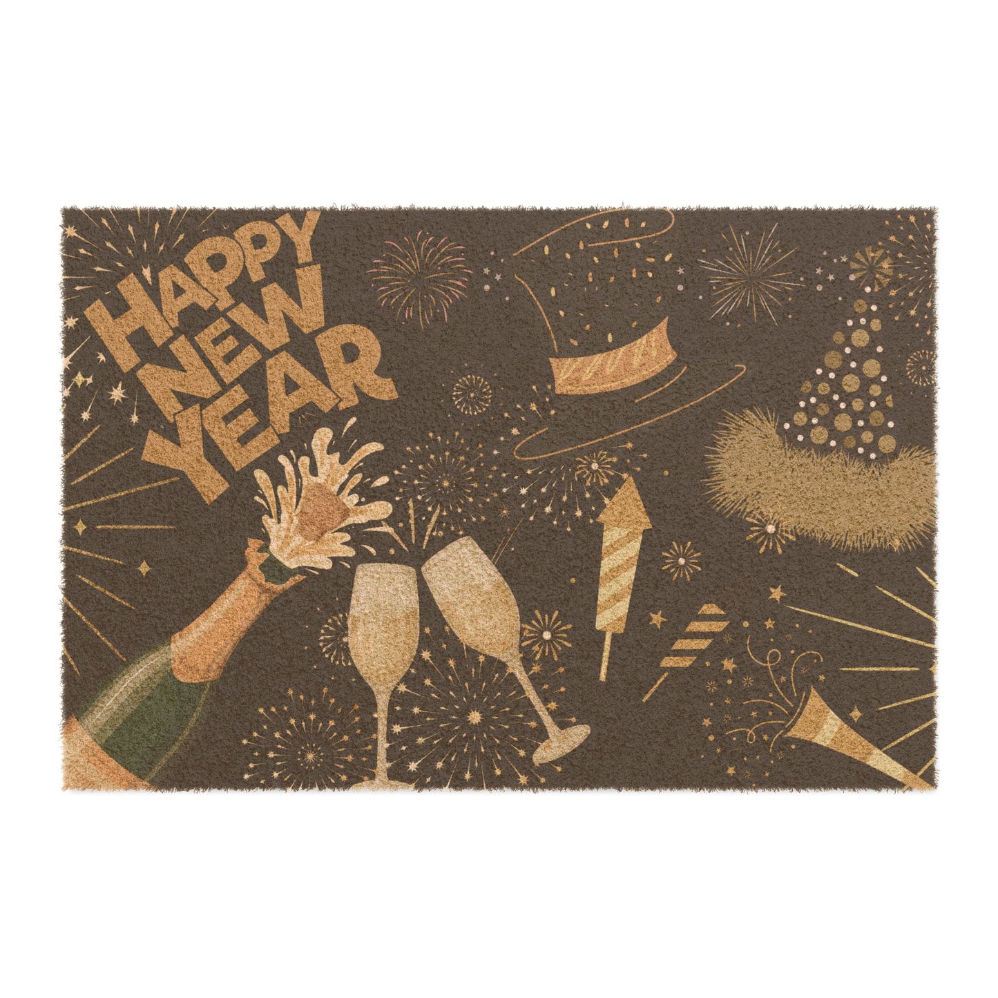 Happy New Year Doormat — Festive Champagne & Fireworks Entry Rug